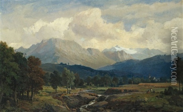 Berchtesgadener Landschaft Mit Malenden Kunstlern Oil Painting - Hans Heinrich Juergen Brandes