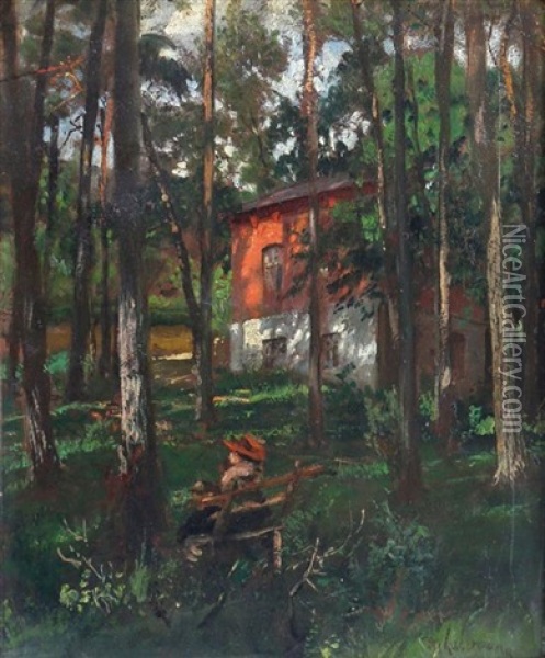 Lady On The Bench In The Forest Oil Painting - Max Liebermann