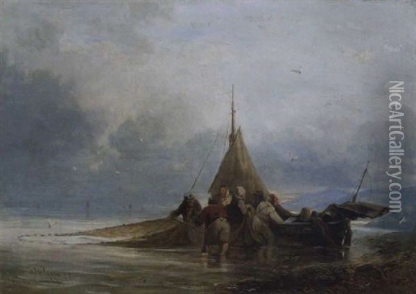 Fischer Beim Einholen Der Netze Oil Painting - Carl Hilgers