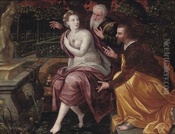 Susanna And The Elders Oil Painting - Jan Sanders (Jan van) Hemessen