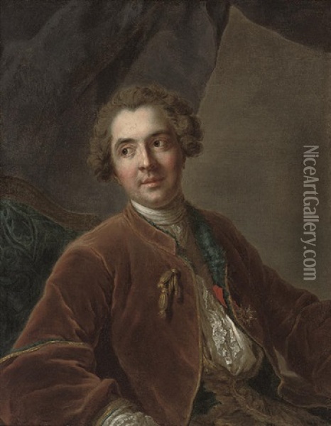 Portrait Of A Gentleman (baron De Thiers?) In A Brown Velvet Jacket Oil Painting - Jean Marc Nattier