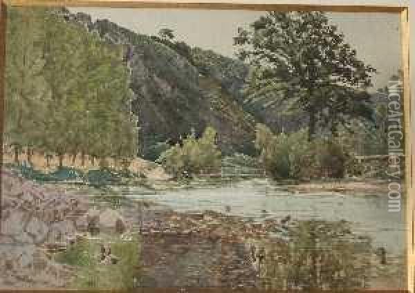 Paysage A La Riviere Oil Painting - Henri Laurent Mouren