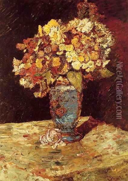 Still Life with Wild and Garden Flowers Oil Painting - Adolphe Joseph Thomas Monticelli