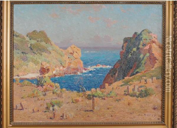 < Paysage En Bord De Mediterranee >. Oil Painting - Eugene Deshayes