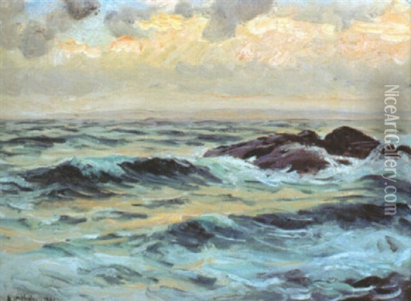 Strandbranningar Oil Painting - Berndt Adolf Lindholm