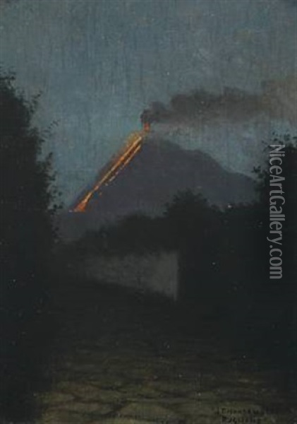 Landscape With Vesuvius Oil Painting - Josef Theodor Hansen