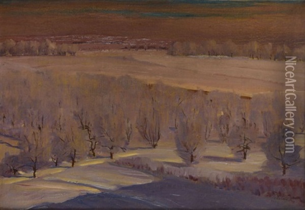 Winter Landscape Oil Painting - Ignacy Pienkowski