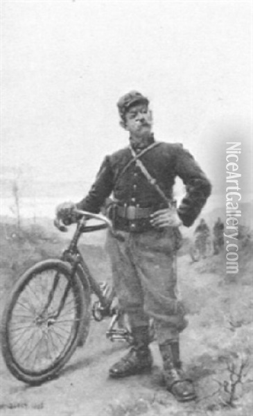 Soldier With Bicycle Oil Painting - Alexandre Bloch