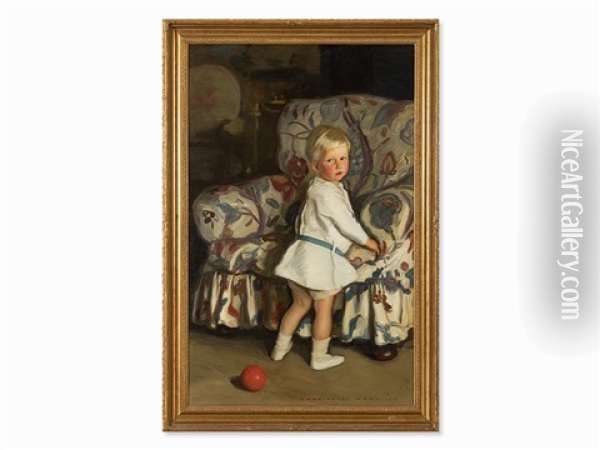 Boy With Red Ball, England Oil Painting - Harrington Mann