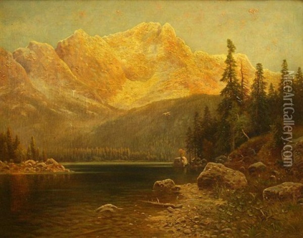 Abend Am Eibsee Mit Blick Auf Die Zugspitze Oil Painting - Louis Sckell