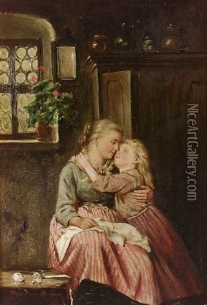 With Mother Oil Painting - Johann Georg Meyer von Bremen