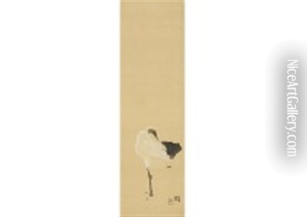 White Crane Oil Painting - Seiho Takeuchi