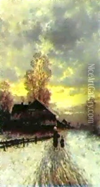 Wintersonne Oil Painting - Johann Jungblut