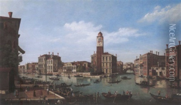 A View Of The Grand Canal, Venice With The Church Of Saint Geremia And The Entrance To The Canneregio Oil Painting - William James