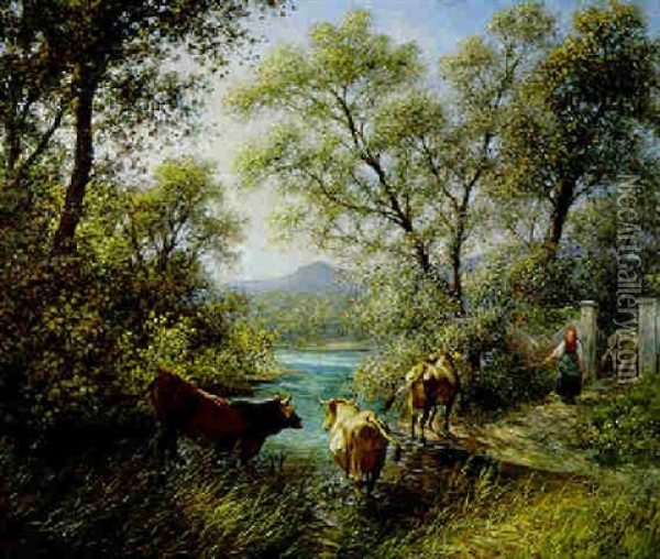 Kuehe Am Wasser Oil Painting - Johann Rudolf Koller