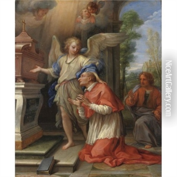 San Carlo Borromeo In Preghiera Oil Painting - Giuseppe Bartolomeo Chiari