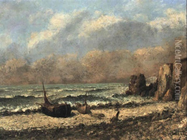 Deux Bateaux Sur La Plage Oil Painting - Gustave Courbet