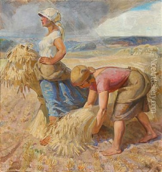 Harvesters Oil Painting - Carl Forup