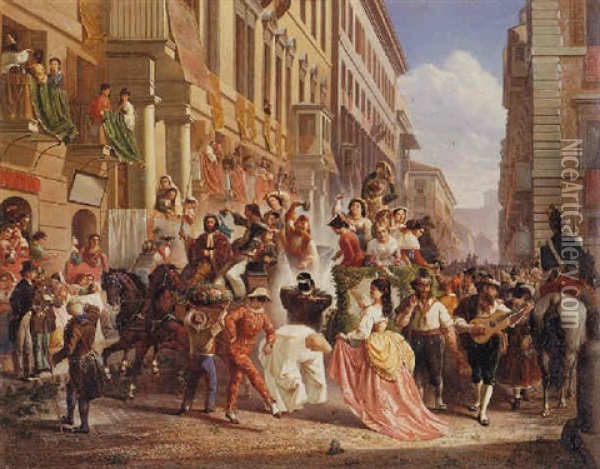 Carnival On The Piazza Colonna Oil Painting - Carl Max Gerlach Quaedvlieg