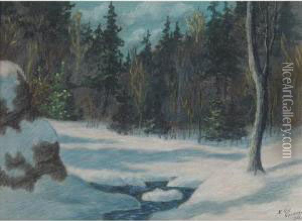 Stream In Winter Oil Painting - Eric John Benson Riordon
