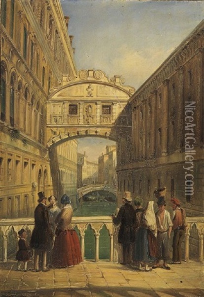 Veduta Del Ponte Dei Sospiri Oil Painting - Giuseppe Chitto-Barucchi