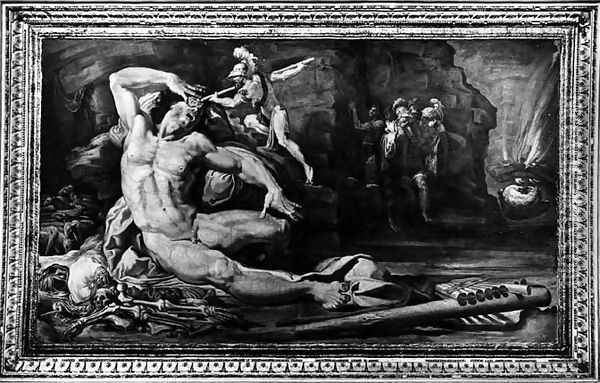 Ulysses Blinding Polyphemus the Cyclops, frieze representing scenes from the Quests of Ulysses Oil Painting - Pellegrino Tibaldi