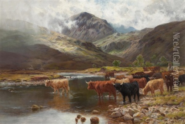 Crossing The River Garie, Kinlochewe Oil Painting - Louis Bosworth Hurt