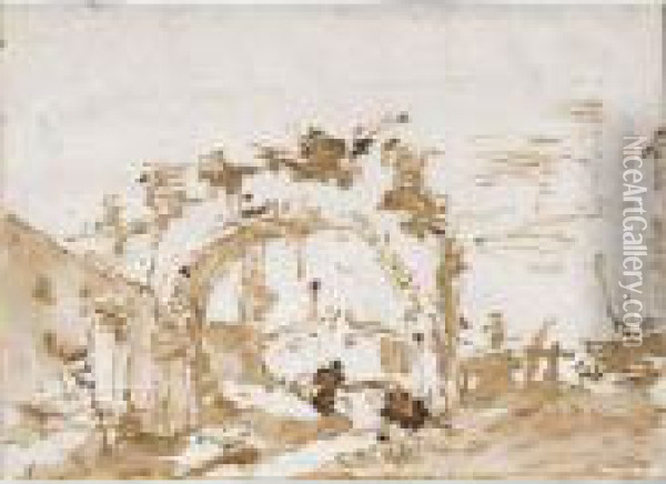 A Capriccio With A Ruined Arch And A Figure Oil Painting - Francesco Guardi