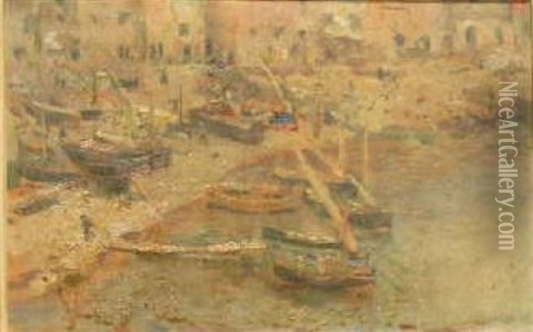 Mediterranean Port Scene Oil Painting - Hans Olaf Heyerdahl