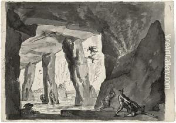 Grotte Mit Unterirdischem See Oil Painting - Angelo I Quaglio