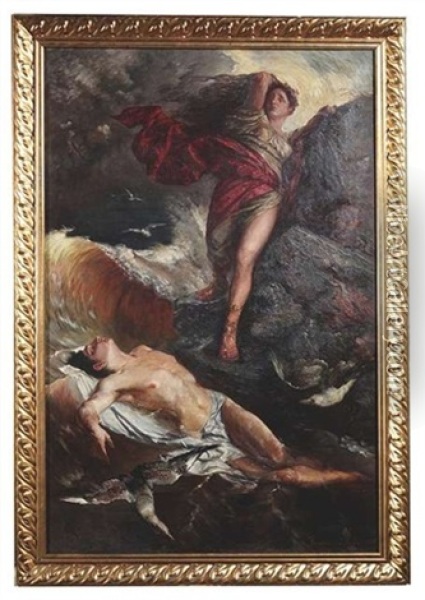 Hero Und Leander. Die Aphroditepriesterin Hero Findet Ihren Ertrunkenen Geliebten Leander Oil Painting - Ferdinand Keller