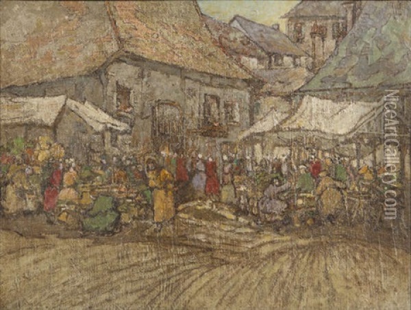 Market Scene, Brittany Oil Painting - Georgina Moutray Kyle