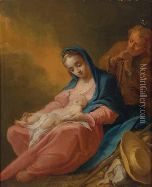 The Holy Family Oil Painting - Michael Ignaz Mildorfer