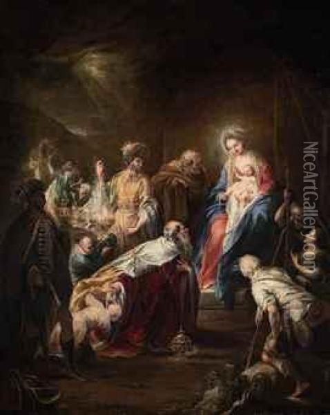 The Adoration Of The Magi Oil Painting - Martin Johann Schmidt