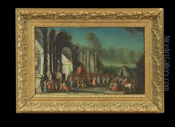 Architectural Capriccio With A Wedding Feast Oil Painting - Alessandro Magnasco