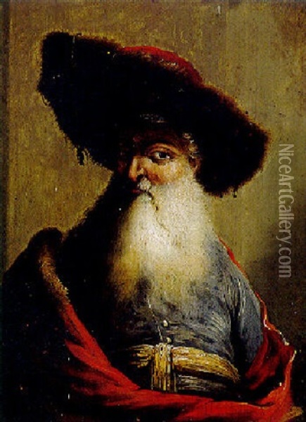 Portrait Eines Bartigen Bojaren Mit Fellmutze Und Rotem Umhang Oil Painting - Christian Wilhelm Ernst Dietrich