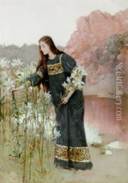 Gathering Lilies Oil Painting - Albert Lynch