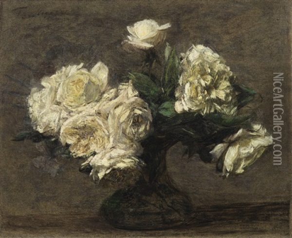 Roses Jaunes Dans Un Vase Oil Painting - Henri Fantin-Latour