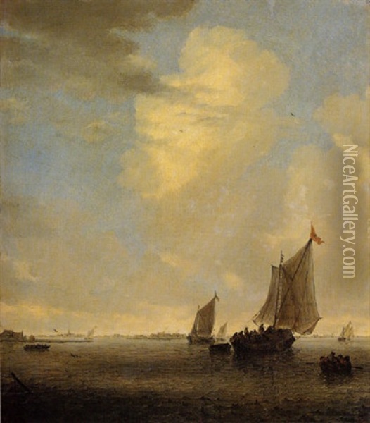 A Wijdschip And Other Small Dutch Vessels At The Mouth Of An Estuary Oil Painting - Salomon van Ruysdael