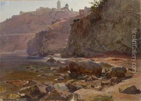 Mediterrane Kustenlandschaft Oil Painting - Jean-Baptiste-Arthur Calame