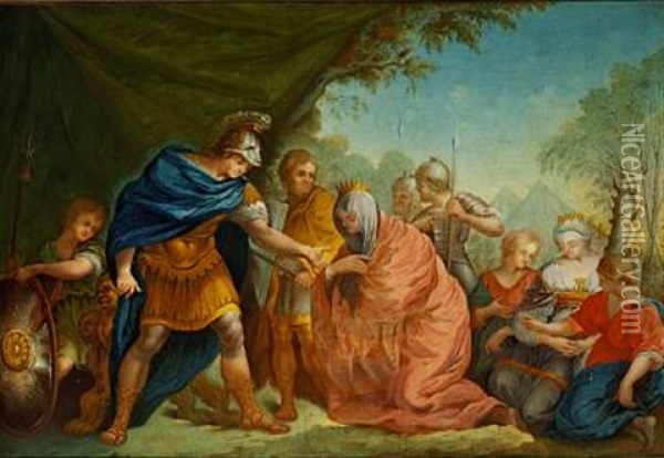 A Scene From Antiquity With A Commander (alexander The Great?) Greeting A Queen And Her Companions Oil Painting - Hendrik Krock