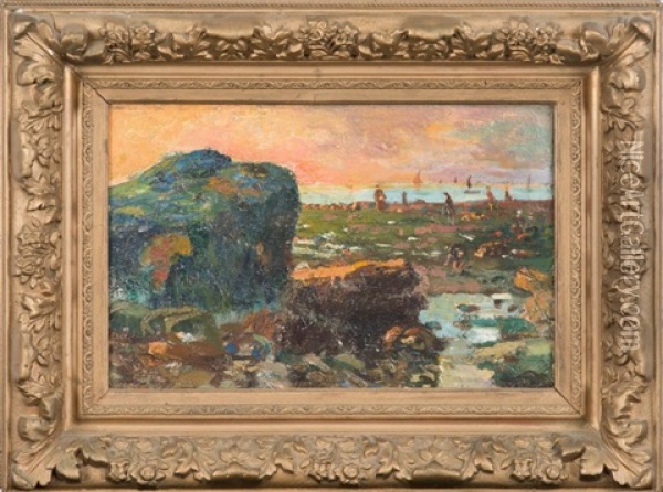 Paysage De Maree Basse Avec Personnages Oil Painting - Paul-Charles Chocarne-Moreau