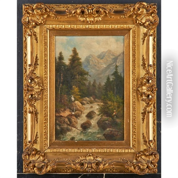 Landscape Paintings Figures (pair) Oil Painting - Julius Karl Rose