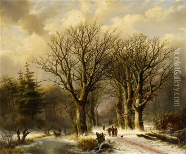 Winter Scene In Reichswald Oil Painting - Johann Bernard Klombeck