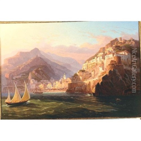 View Of Amalfi, Italy Oil Painting - Carl (Karl) Wilhelm Goetzloff