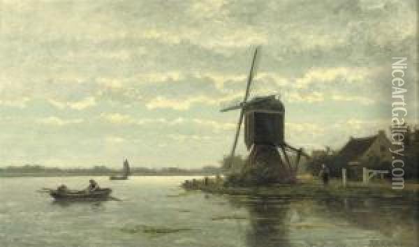 Rowing Near A Windmill Oil Painting - Jacobus Van Jr Gorkom