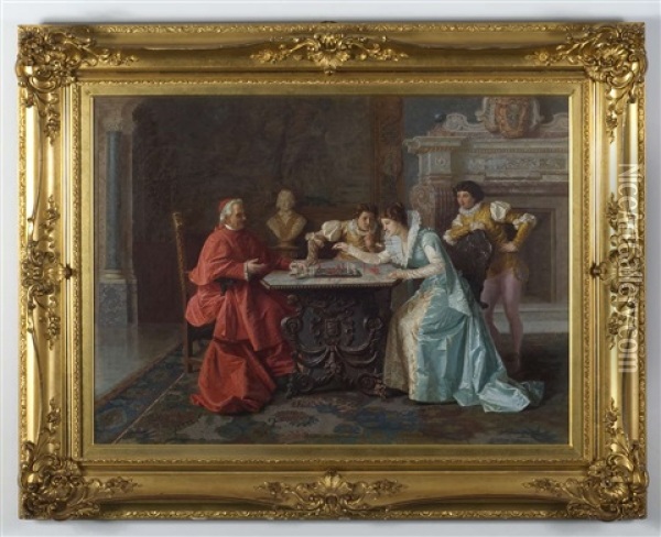 Cardinal At A Game Of Chess Oil Painting - Salvatore Frangiamore