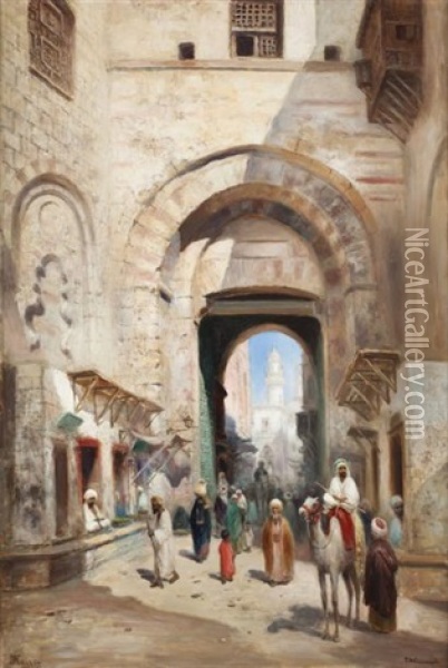 Porte De La Ville Du Caire Oil Painting - Frans Wilhelm Odelmark