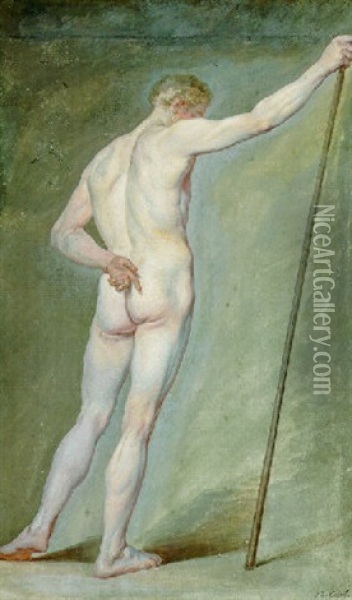 A Nude Holding A Stick, Seen From Behind Oil Painting - Charles Nicolas Cochin the Younger