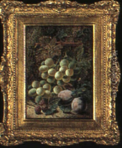 Still Life With Grapes, Raspberries And Plums Oil Painting - Oliver Clare